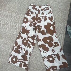 Linen flower wide leg pants